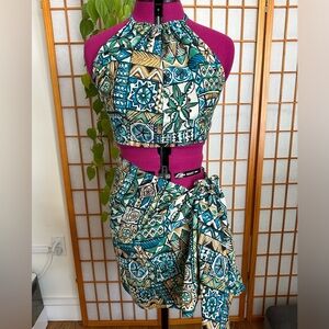 Hawaiian Island Print Tube Top Wrap Skirt 2-Piece Set